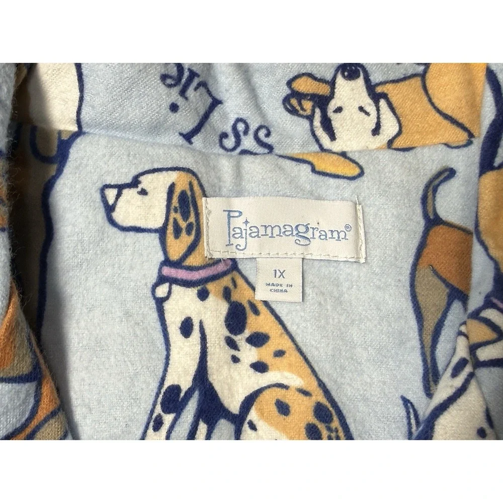 Pajamagram Dog Pajama Set Womens 1X Plus 2pc Flannel LS Top Elastic Pants Cotton